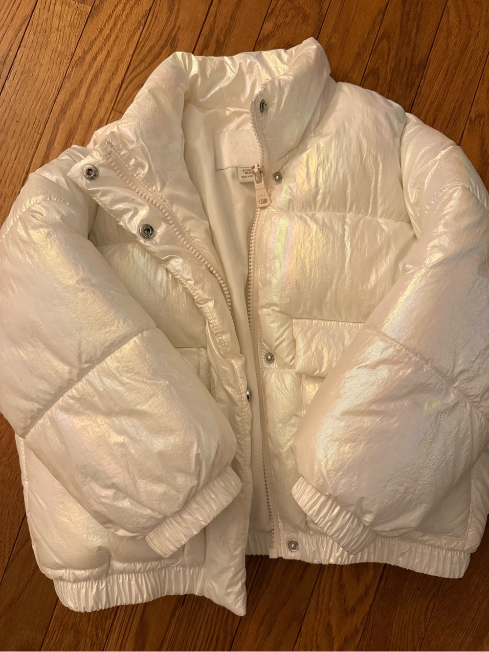 Zara Kids Iridescent Cream White Puffer Jacket